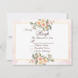 Carte de réponse de mariage floral rose élégant