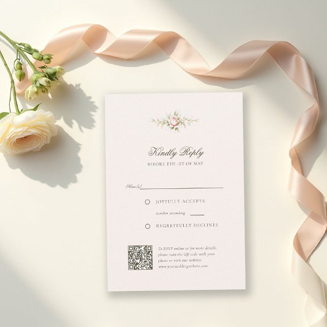 Carte de réponse de mariage floral rose éthérée de (vintage garden wedding theme qr rsvp card floral ethereal elegant modern classic)