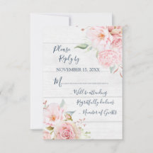 Carte de réponse de mariage floral rose rustique d