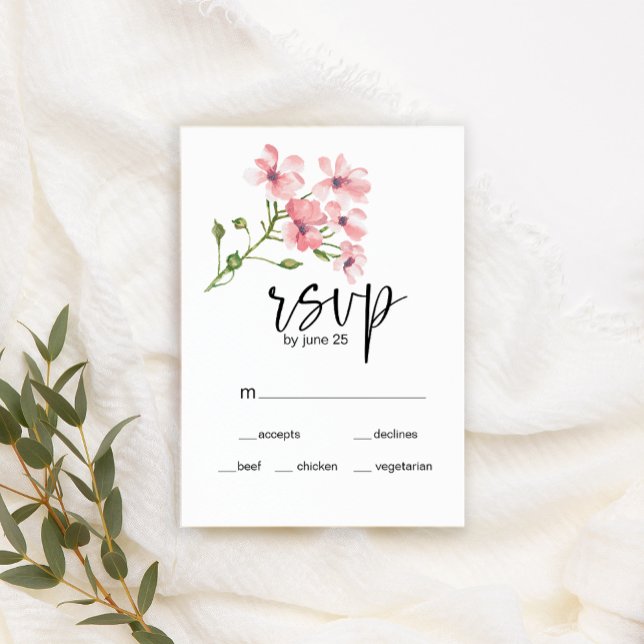 Carte de réponse de mariage floral Roses Rose Blus (Créateur téléchargé)