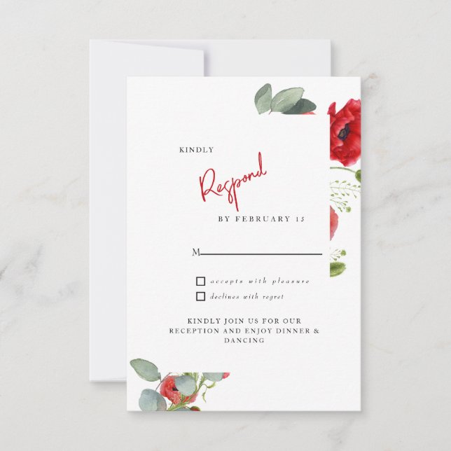 Carte de réponse de mariage floral rouge (Devant)