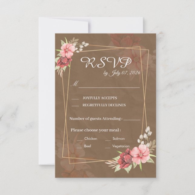 Carte de réponse de mariage floral rustique (Devant)