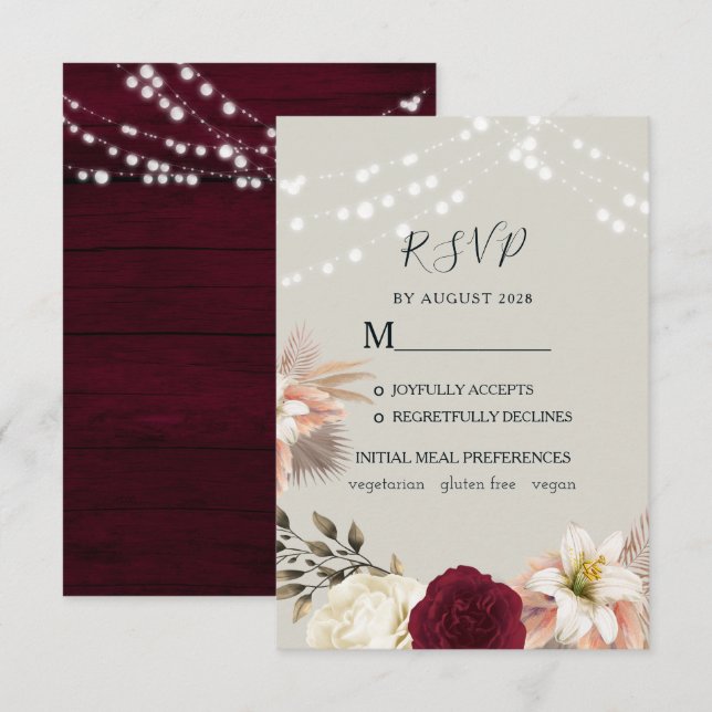 Carte de réponse de mariage floral rustique bordea (Devant / Derrière)