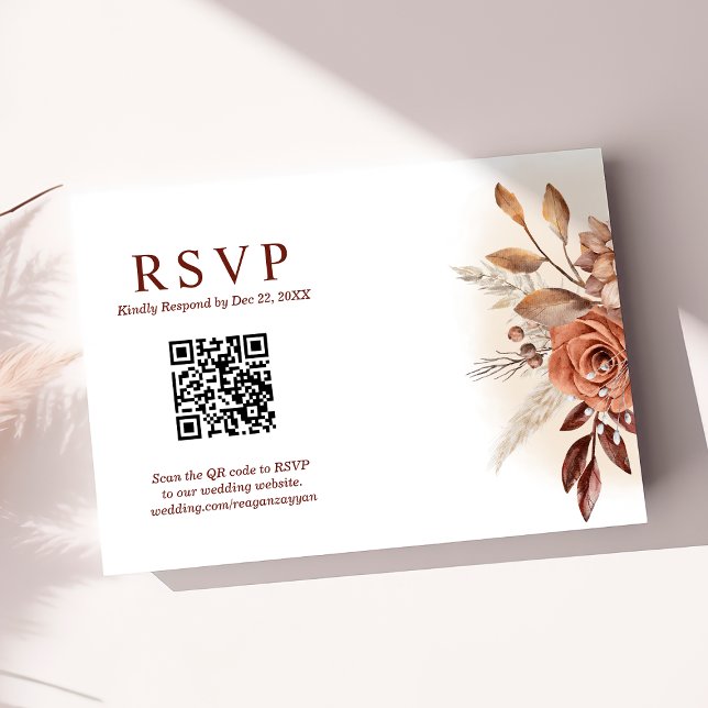 Carte de réponse de mariage floral Terra QR Code H (Créateur téléchargé)