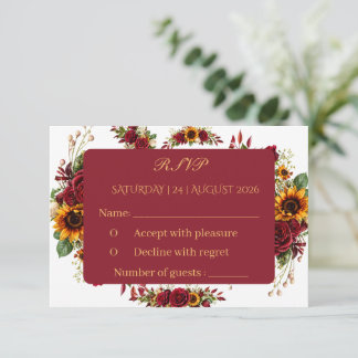 Carte de réponse de mariage floral tournesol Bourg
