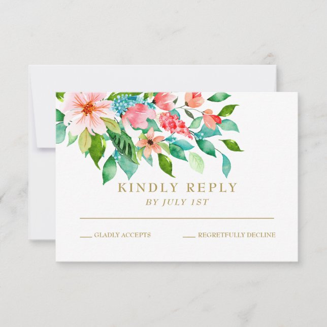 Carte de réponse de mariage floral tropical (Devant)