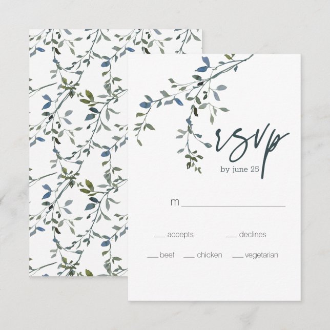 Carte de réponse de mariage floral vert argenté sa (Devant / Derrière)