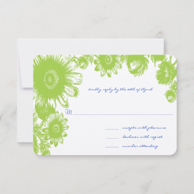 Carte de réponse de mariage Floral Vert et Bleu La (Devant)