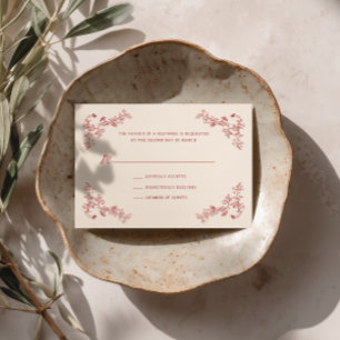 Carte de réponse de mariage floral vintage cramois