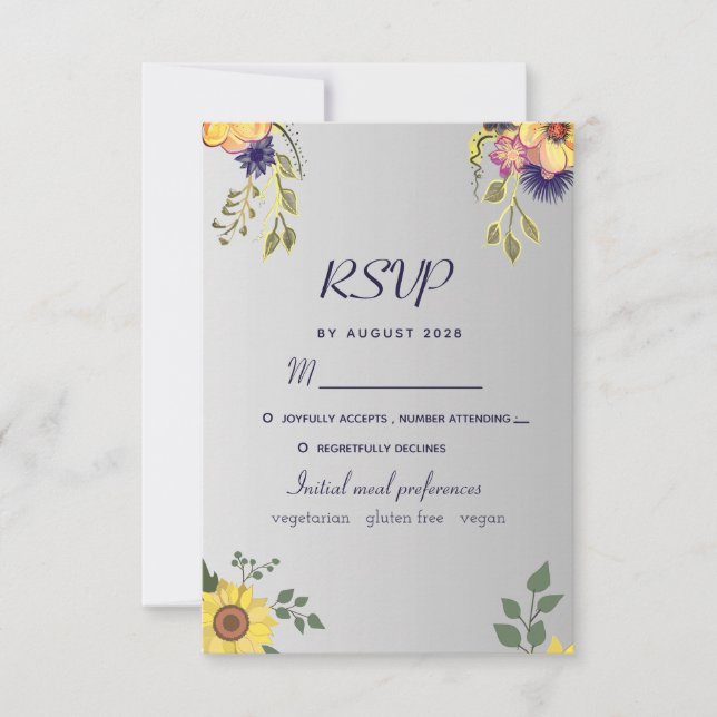 Carte de réponse de mariage floral violet argenté (Devant)