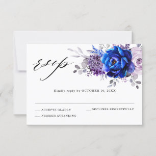 Carte de réponse de mariage floral violet bleu roy