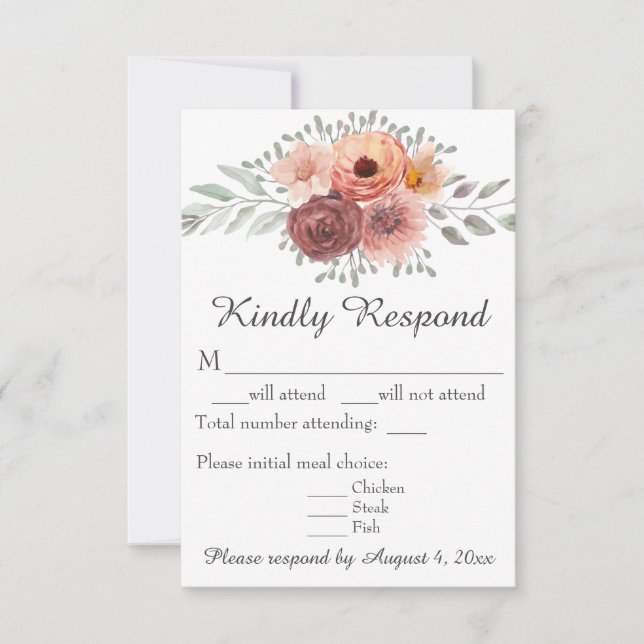 Carte de réponse de mariage florale à l'aquarelle  (Devant)