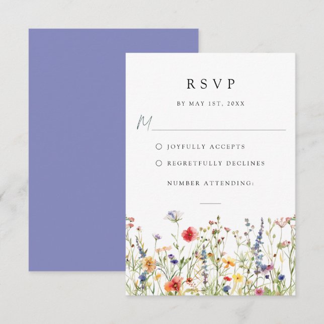 Carte de réponse de mariage florale à l'aquarelle (Devant / Derrière)