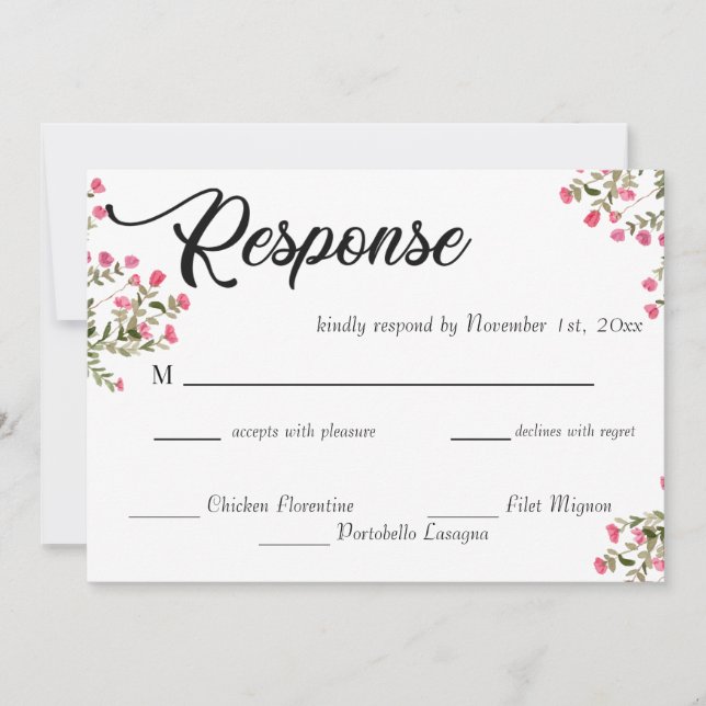 Carte de réponse de mariage florale à l'aquarelle  (Devant)