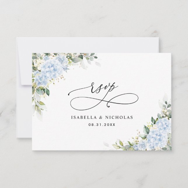 Carte de réponse de mariage florale à l'hortensia  (Devant)