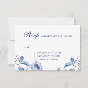 Carte de réponse de mariage florale aquarelle bleu