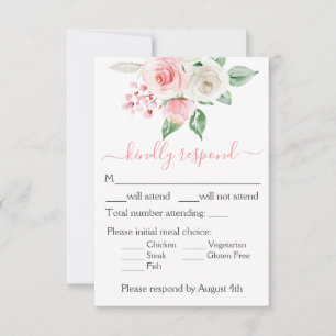 Carte de réponse de mariage florale aquarelle rose