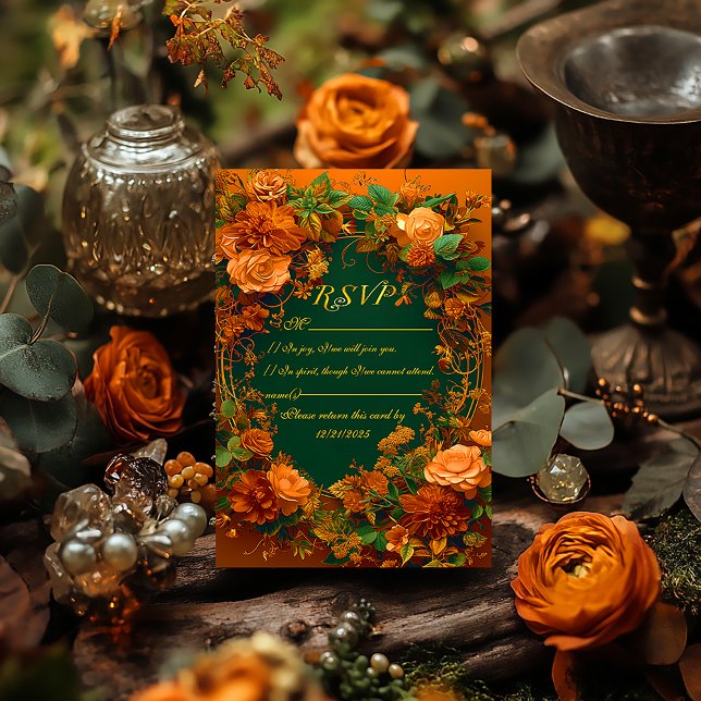 Carte de Réponse de Mariage Florale Automnale Ench (Breathtaking Druid Hill Autumn Celtic Wedding RSVP Enclosure Card )