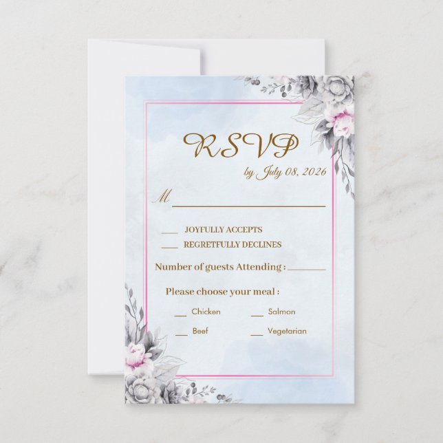 Carte de réponse de mariage florale aux teintes ro (Devant)