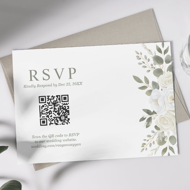 Carte de réponse de mariage florale avec code QR I (Créateur téléchargé)