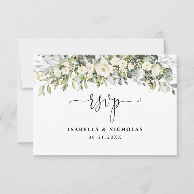 Carte de réponse de mariage florale blanche (Devant)