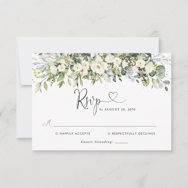 Carte de réponse de mariage florale blanche (Devant)