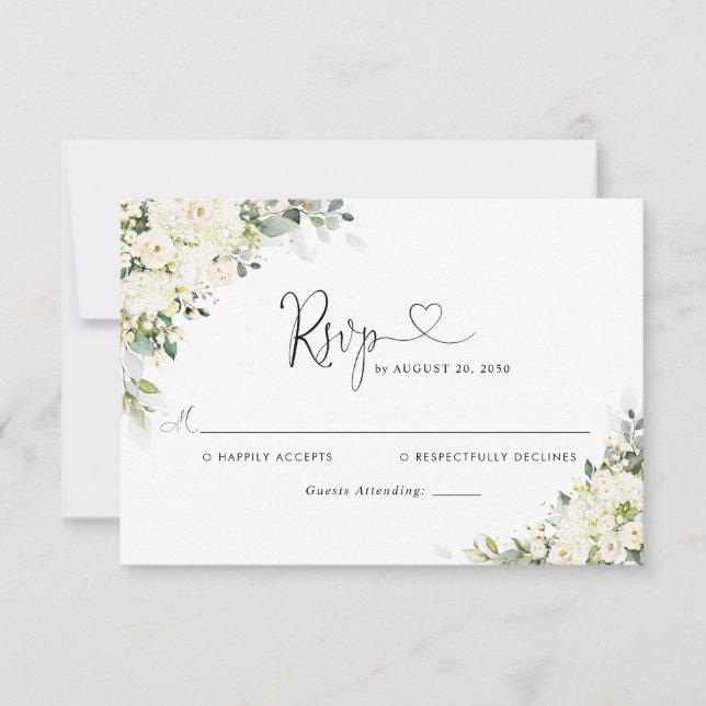 Carte de réponse de mariage florale blanche élégan (Devant)