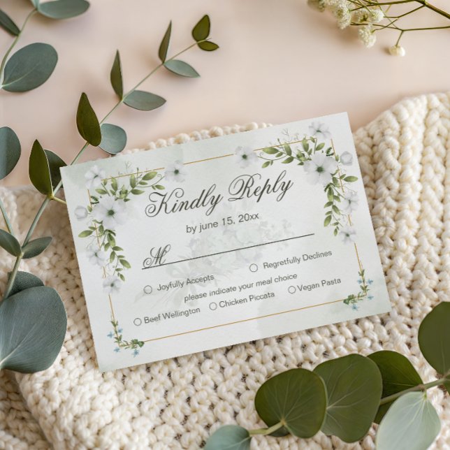 Carte de réponse de mariage florale blanche élégan (Créateur téléchargé)