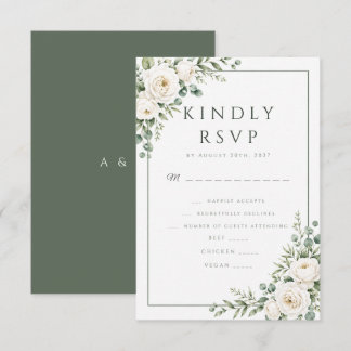 Carte de réponse de mariage florale blanche et ver
