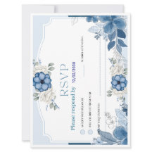 Carte de réponse de mariage florale bleu poussiére