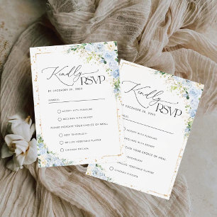 Carte de réponse de mariage florale bleu poussiére