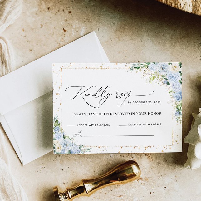 Carte de réponse de mariage florale bleu poussiére (Créateur téléchargé)