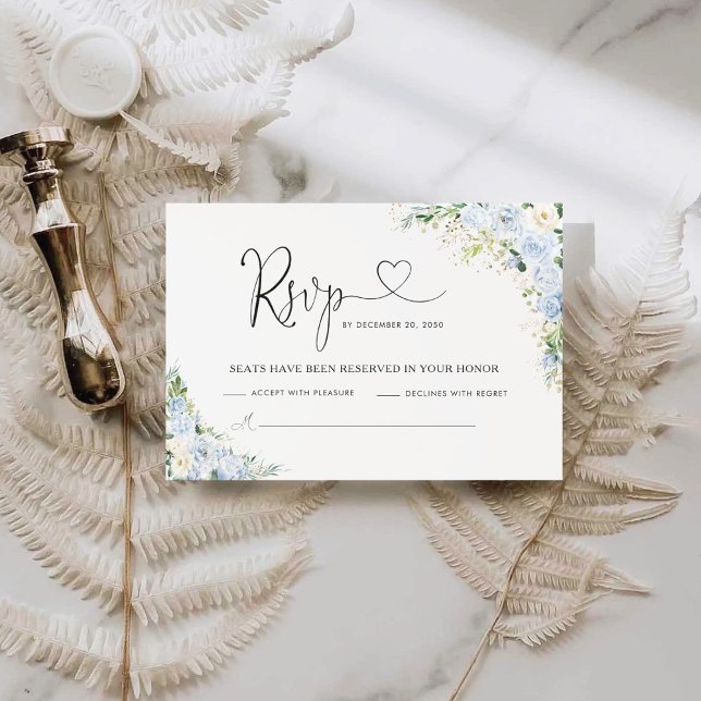 Carte de réponse de mariage florale bleu poussiére (Créateur téléchargé)