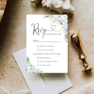 Carte de réponse de mariage florale bleu poussiére