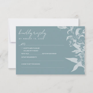 Carte de réponse de mariage florale bleue élégante