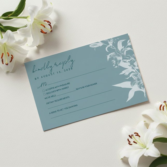 Carte de réponse de mariage florale bleue élégante (Créateur téléchargé)
