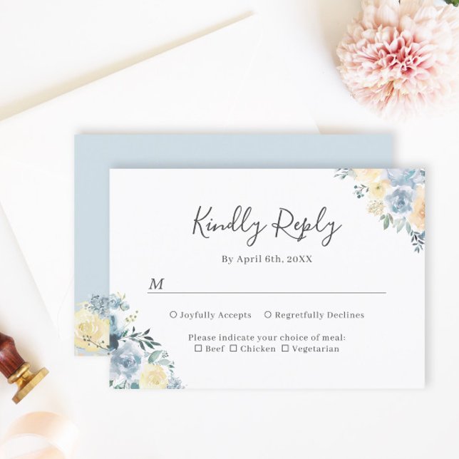 Carte de réponse de mariage florale bleue vanille (Créateur téléchargé)