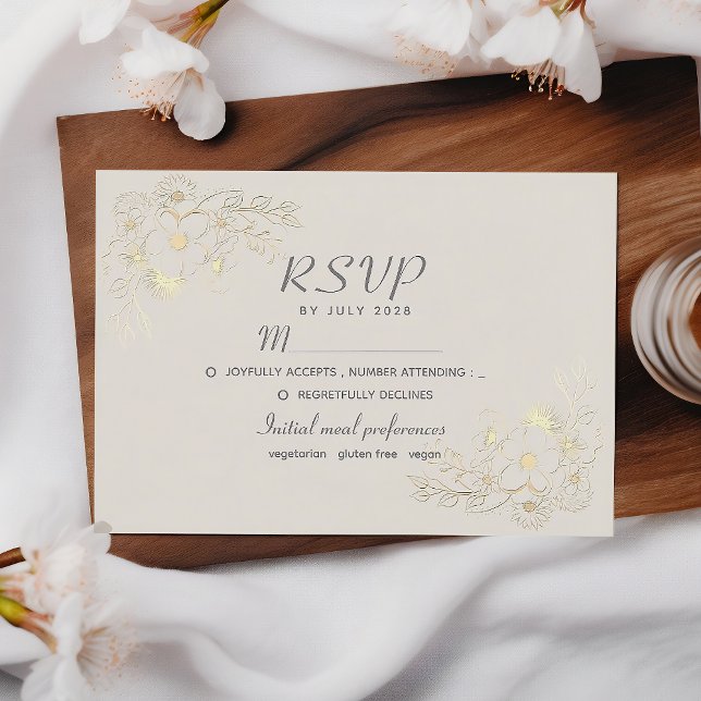 Carte de réponse de mariage florale bohème dorée (Créateur téléchargé)