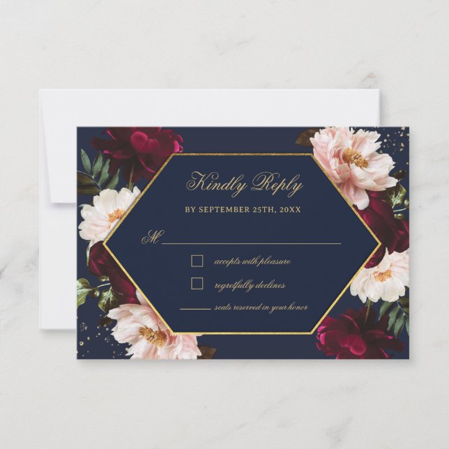 Carte de réponse de mariage florale Burgundy Blush (Devant)