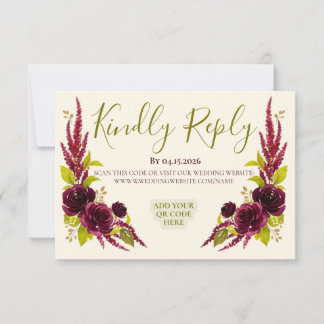 Carte de réponse de mariage florale Chartreuse et 