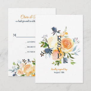 Carte de réponse de mariage florale corail bleu ma