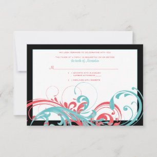 Carte de réponse de mariage florale corail et aqua