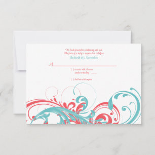 Carte de réponse de mariage florale corail et aqua