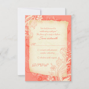 Carte de réponse de mariage florale Corail et Ivoi