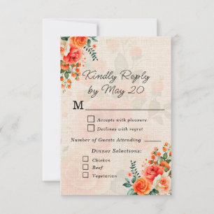 Carte de réponse de mariage florale corail pêche É