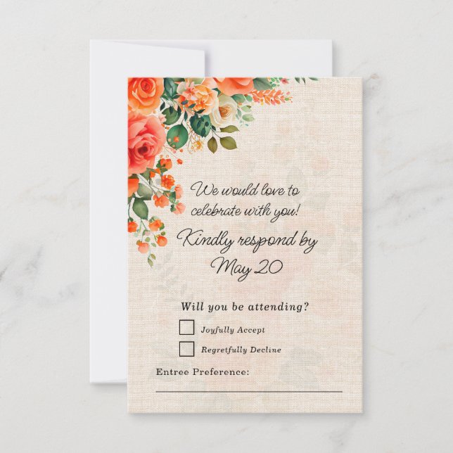 Carte de réponse de mariage florale corail pêche É (Devant)