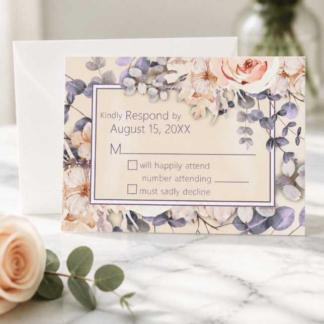 Carte de réponse de mariage florale couleur pêche (Créateur téléchargé)
