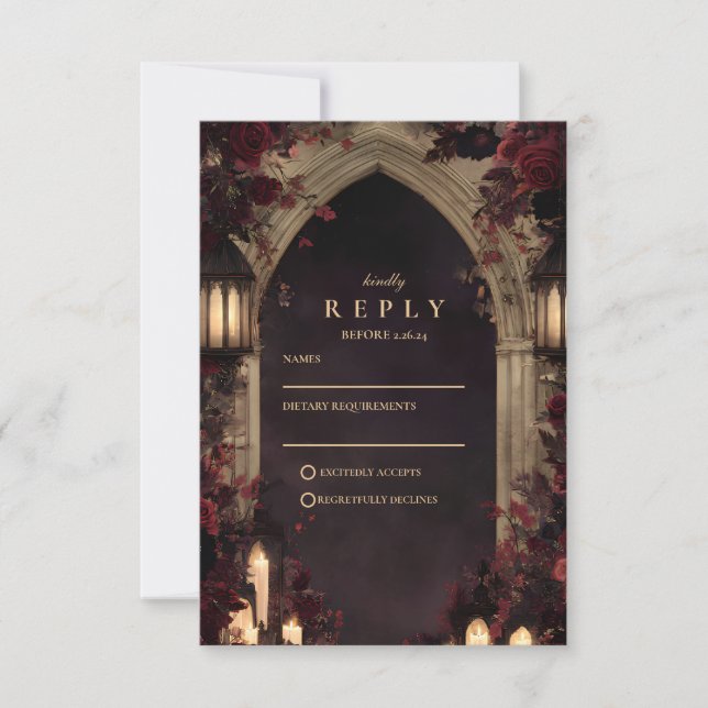 Carte de réponse de mariage florale crâne gothique (Devant)