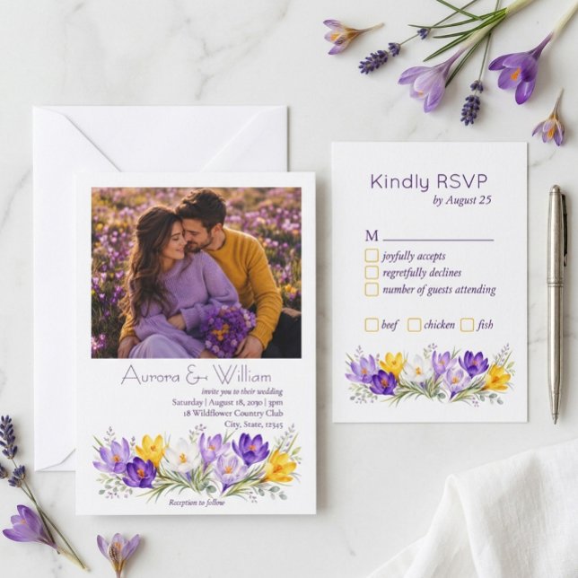 Carte de réponse de mariage florale Crocus jaune v (Créateur téléchargé)