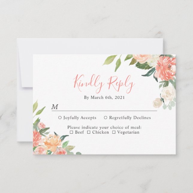 Carte de réponse de mariage florale de jardin cora (Devant)